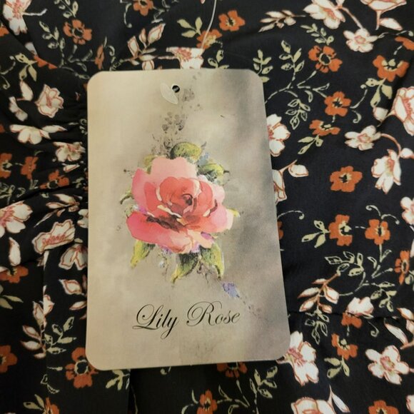 Lily Rose Long Sleeve Cinch Front Baby Doll Dress Black Floral Juniors Small S - Picture 13 of 16